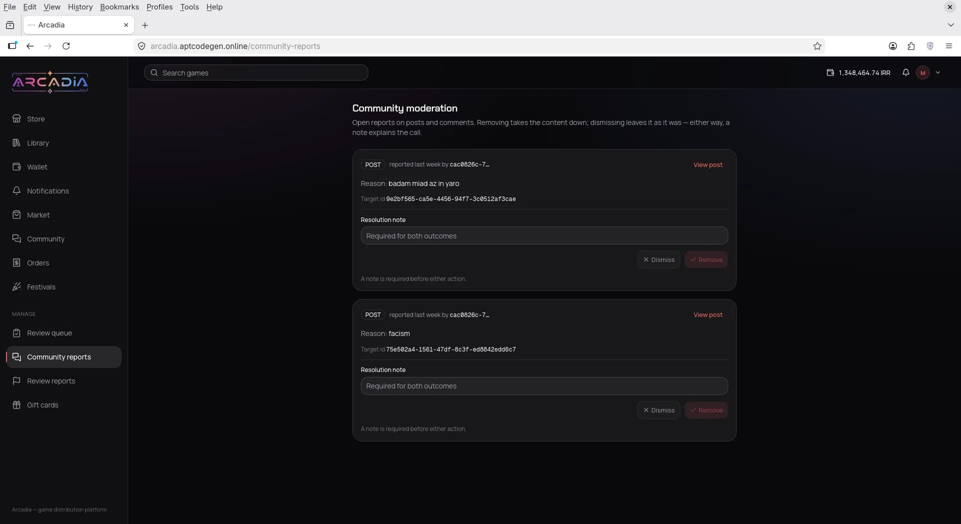 Community moderation queue for reported posts