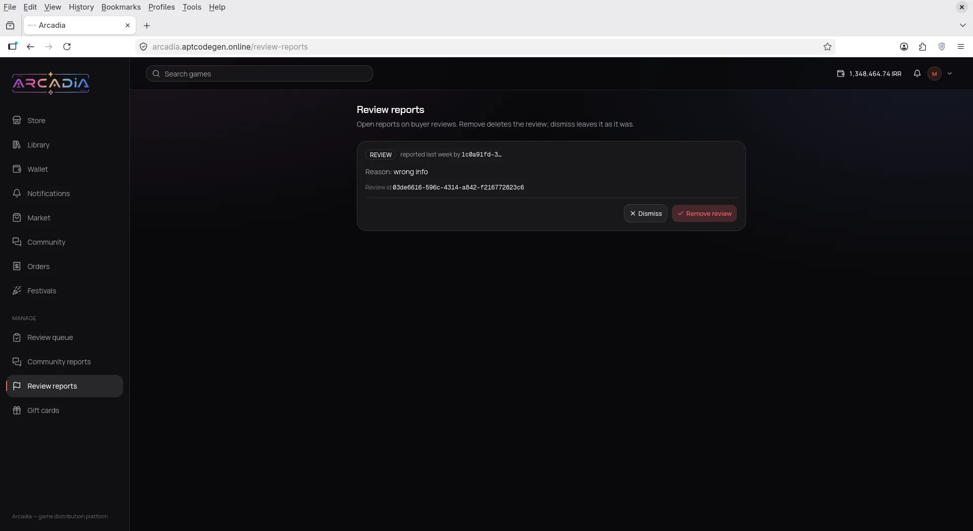 Review reports moderation screen
