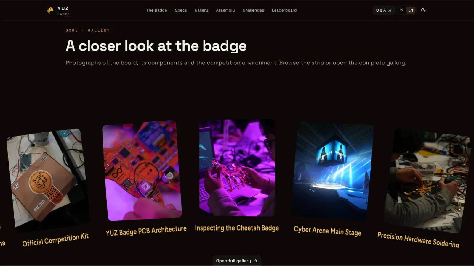 YUZ Badge photo gallery strip of kit PCB and arena