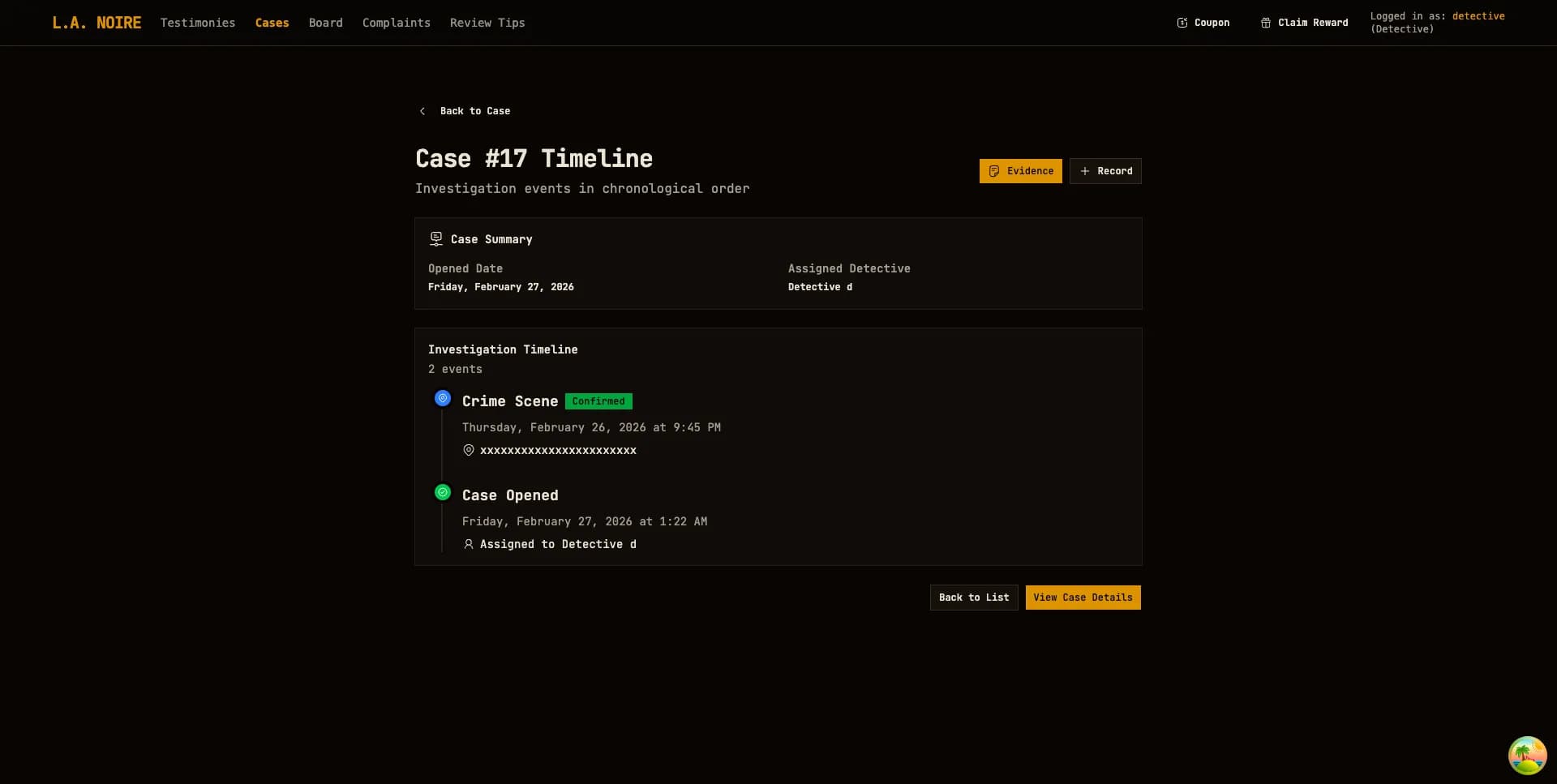 Case timeline view