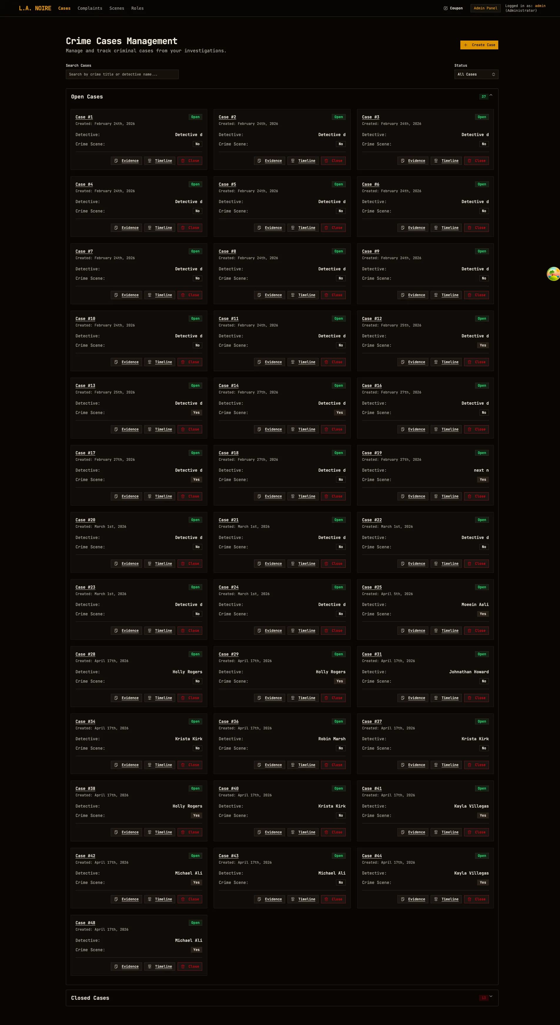 Cases list page