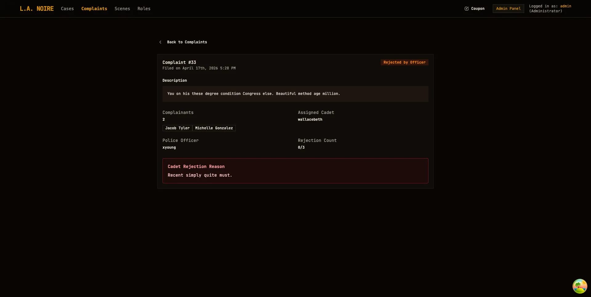 Complaint detail page