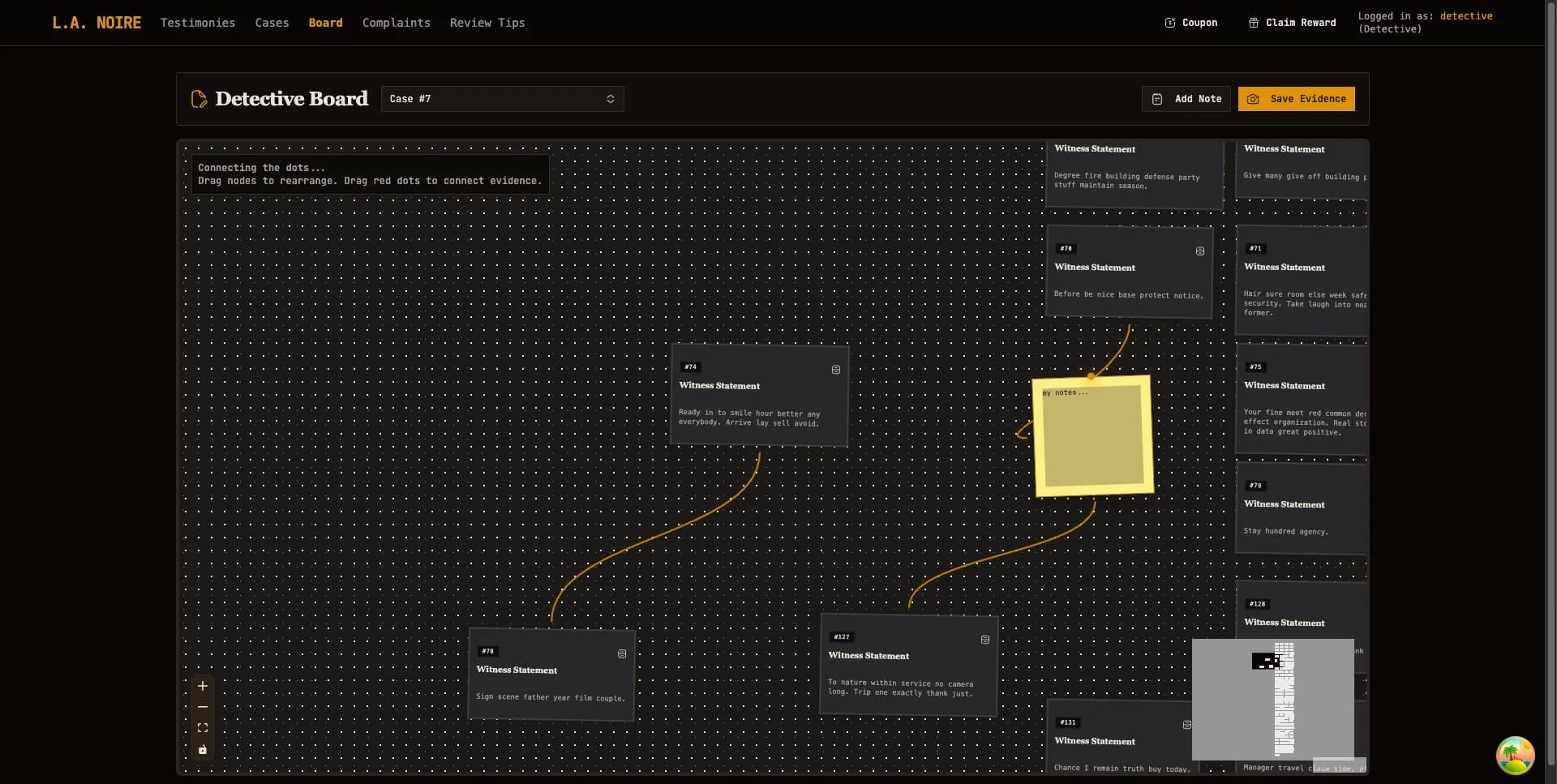 Detective board graph built with React Flow
