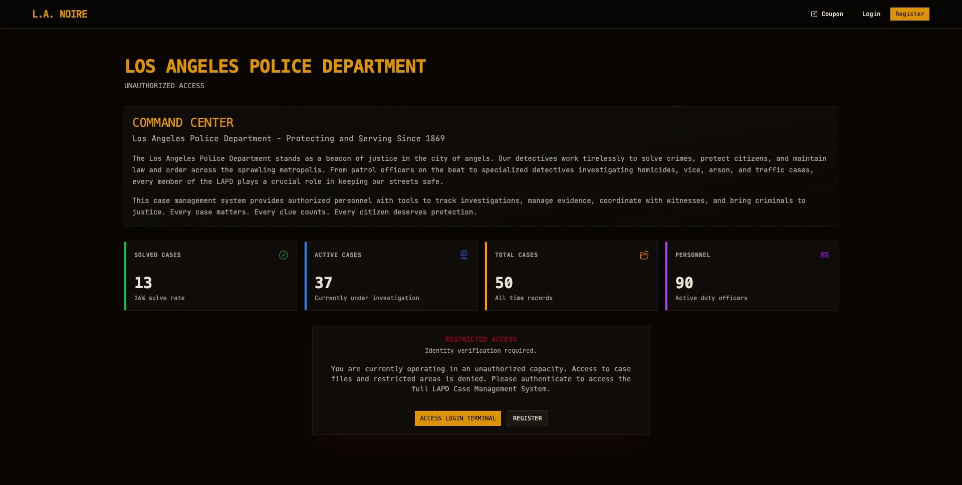 L.A. Noire landing page