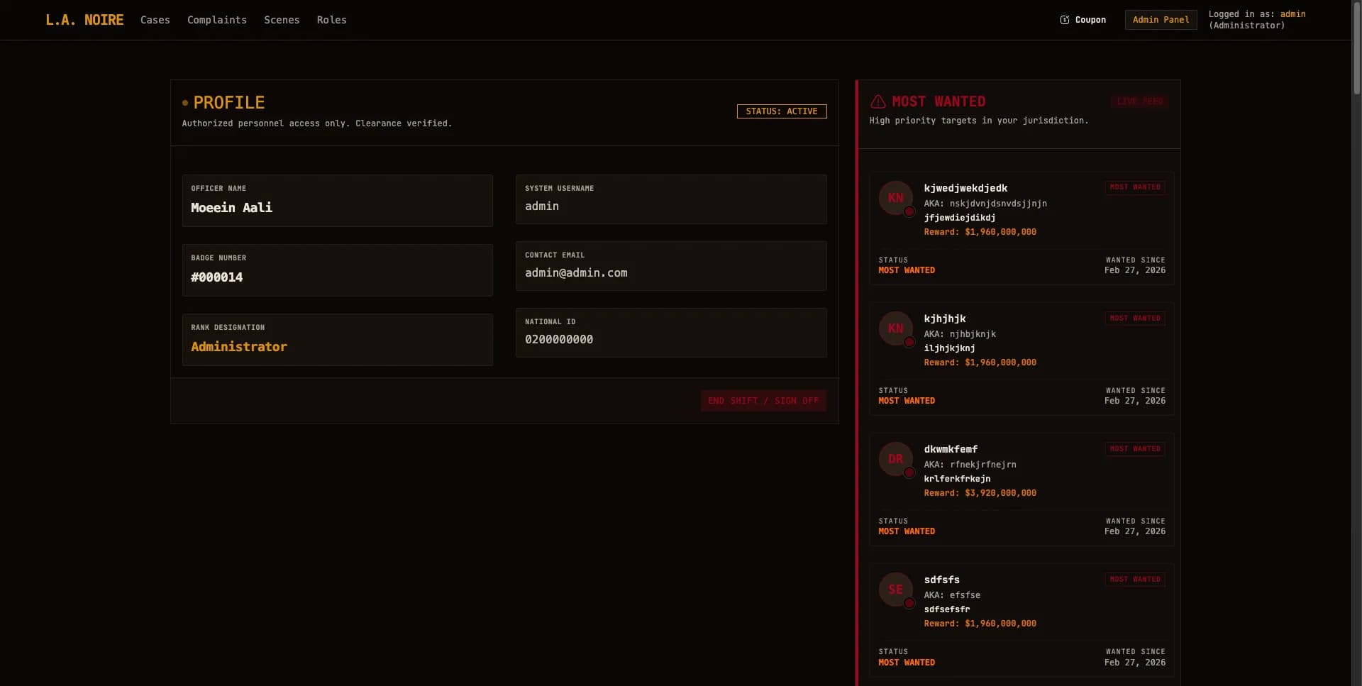 User profile page