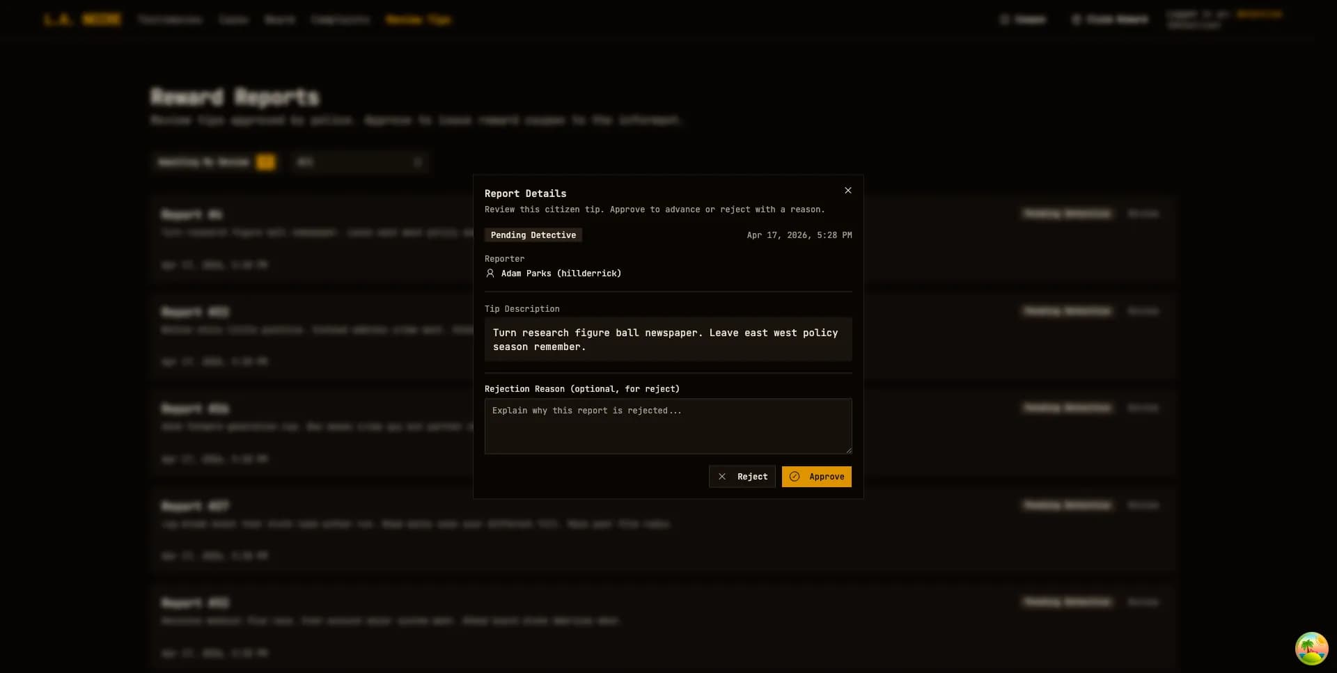 Reward report detail