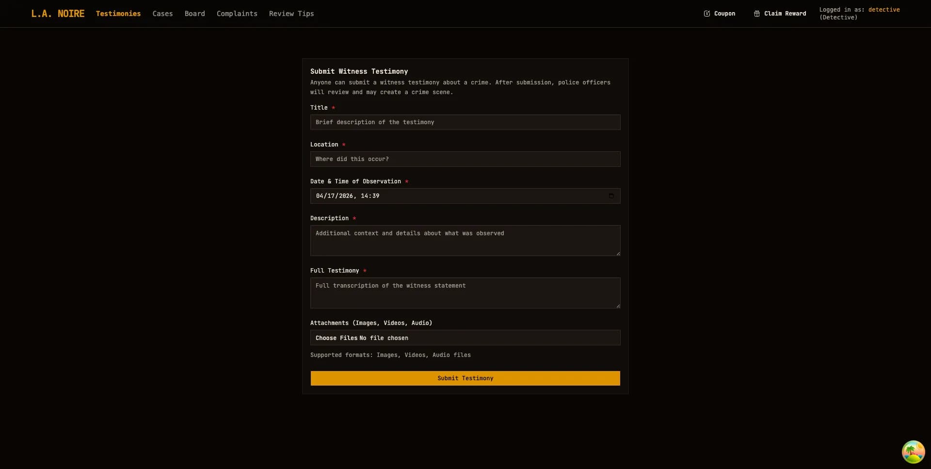 Submit witness testimony form