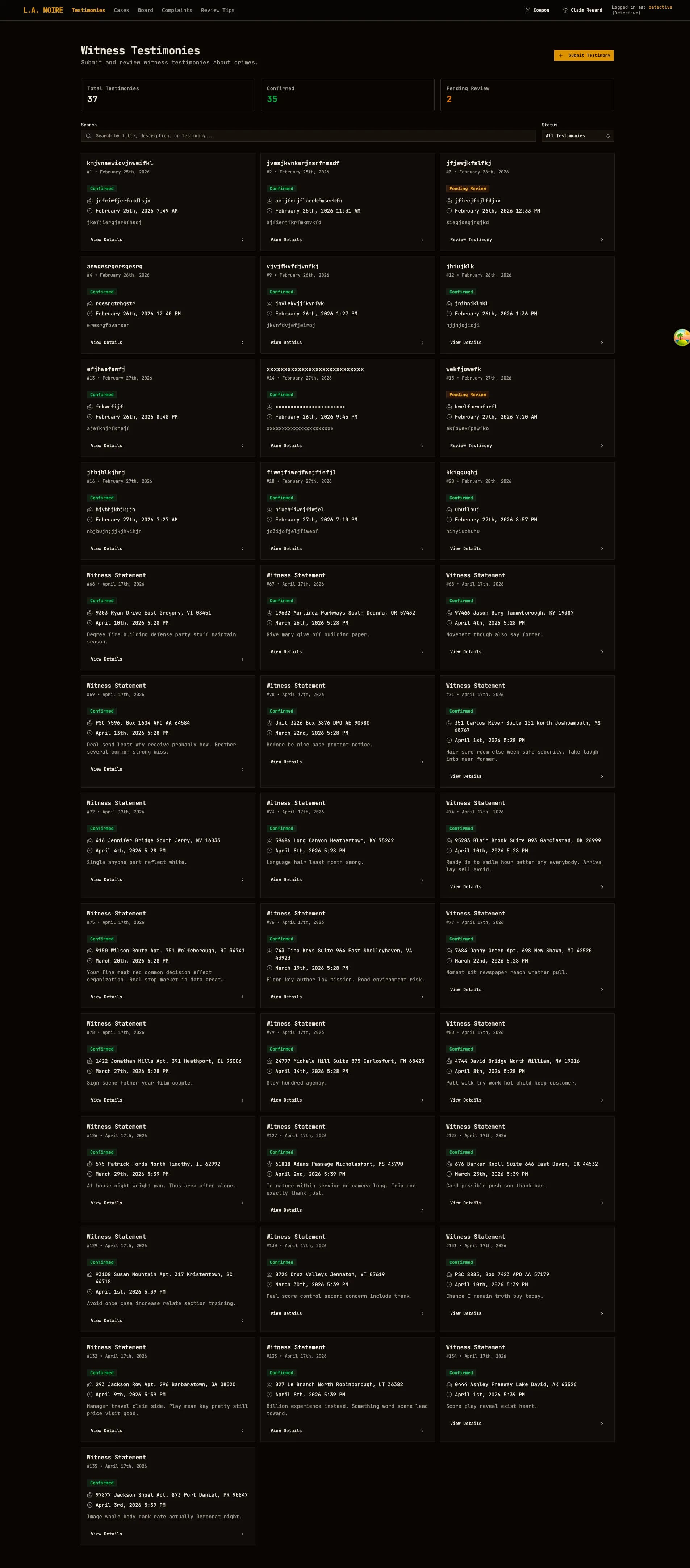 Witness testimonies list